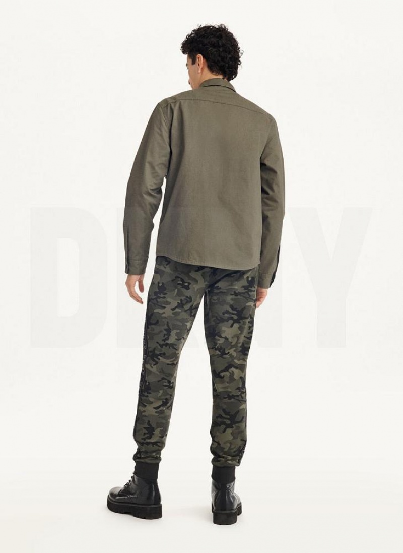 Olive DKNY Mixed Media PockeT-Shirt Jacket Men's Shirts | USA-D1382
