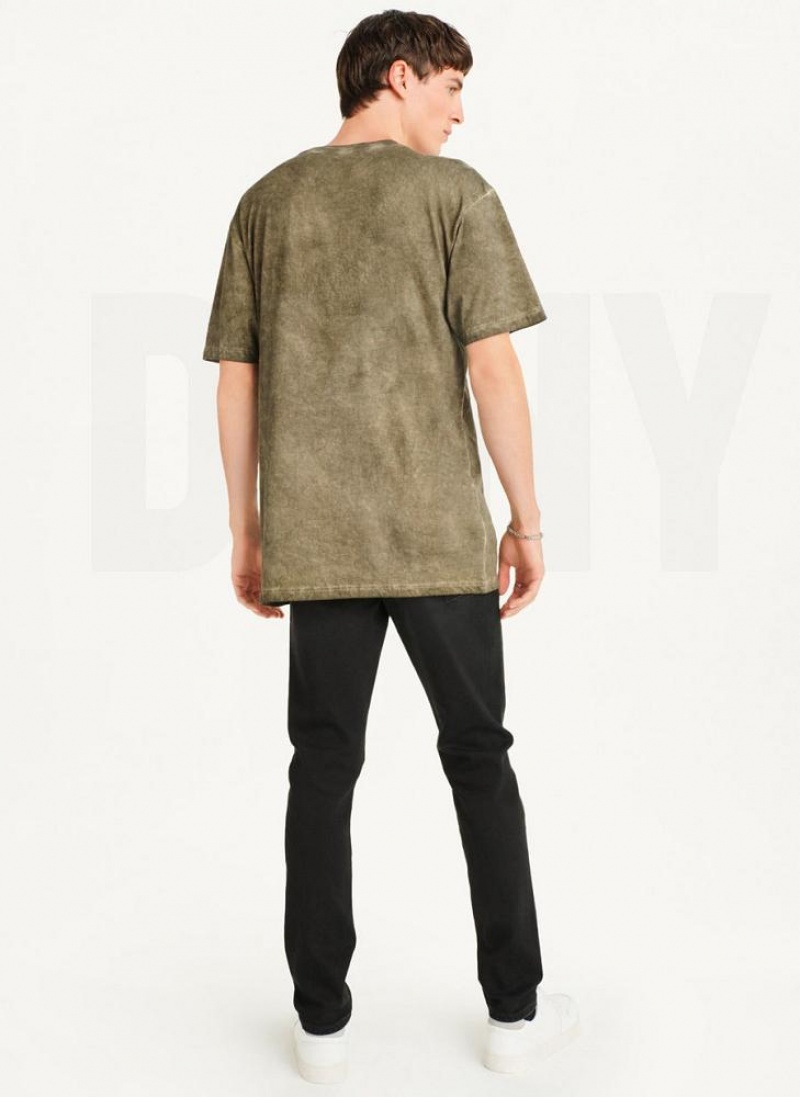 Olive DKNY Pigment Dye Sketched Skull Men's T Shirts | USA-D1634