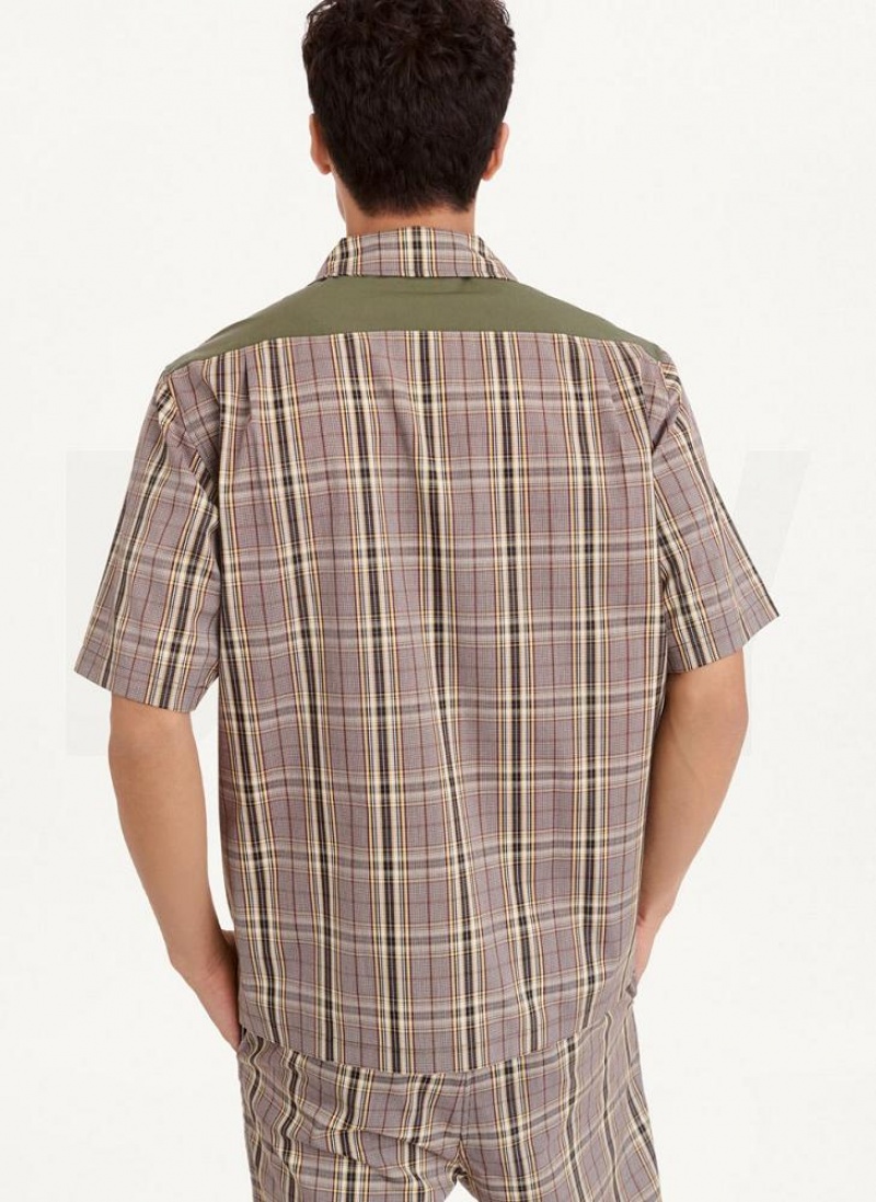 Olive DKNY Plaid/Solid Mixed Short Sleeve Knit Men's Shirts | USA-D0732