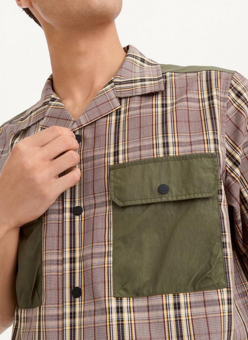 Olive DKNY Plaid/Solid Mixed Short Sleeve Knit Men's Shirts | USA-D0732