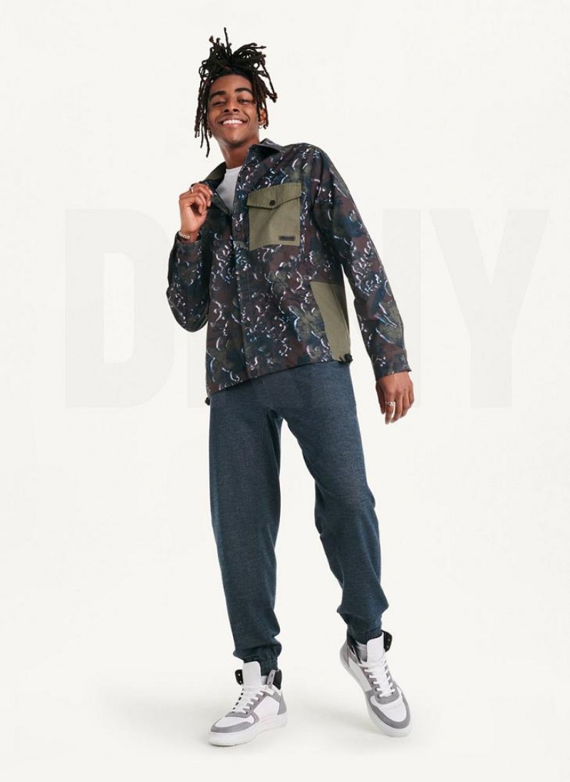 Olive DKNY Printed Nylon Single Breast Drawstring Hem Men's Jackets | USA-D1029