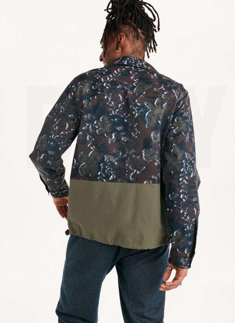 Olive DKNY Printed Nylon Single Breast Drawstring Hem Men's Jackets | USA-D1029