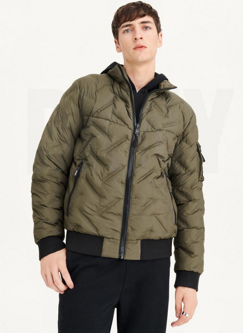 Olive DKNY Quilted Bomber Men's Jackets | USA-D1005