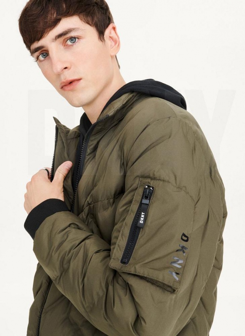 Olive DKNY Quilted Bomber Men's Jackets | USA-D1005