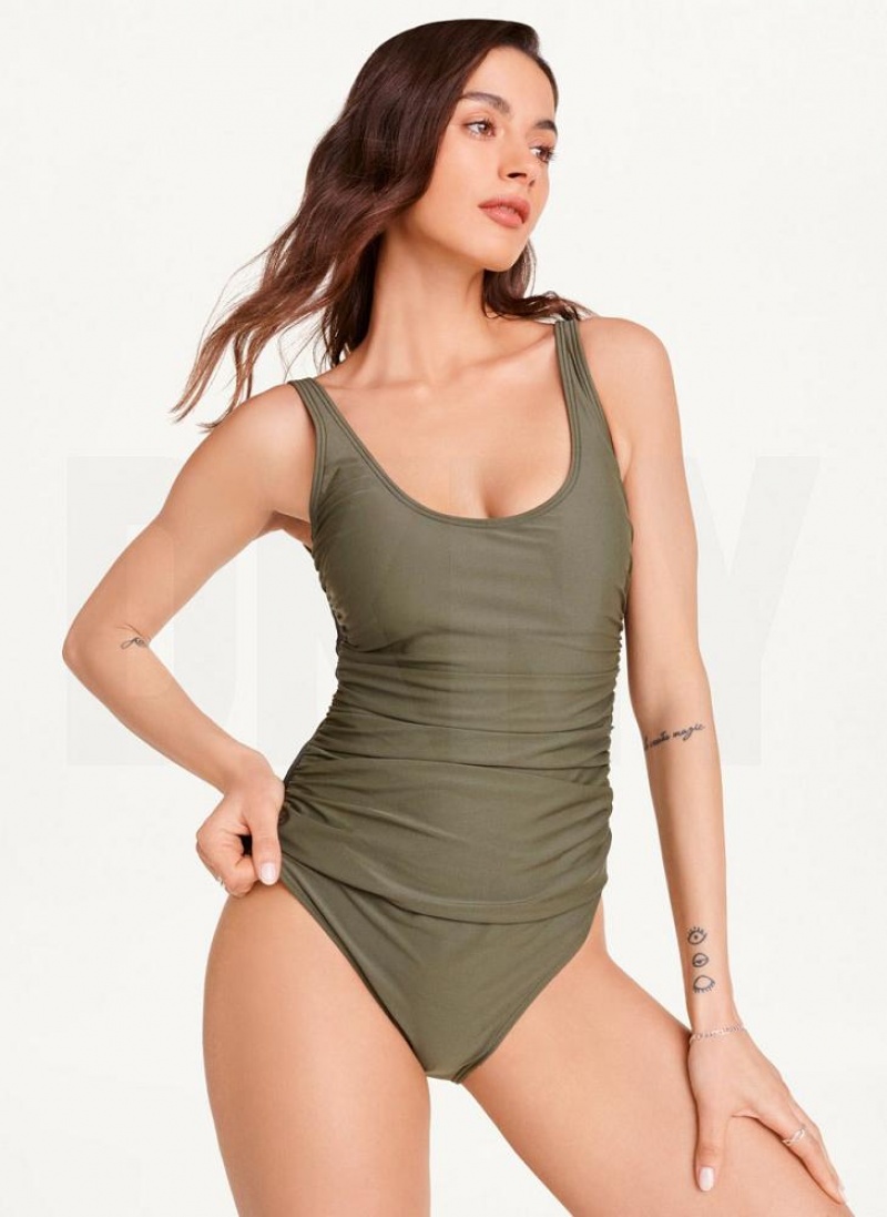 Olive DKNY Scoop Neck One-Piece Women's Swimsuits | USA-D1727
