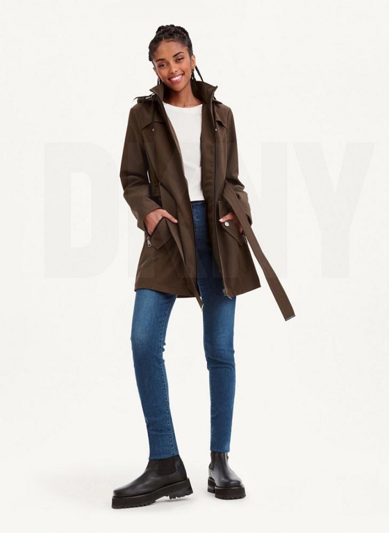 Olive DKNY Softshell Meshback With Belt Women's Jackets | USA-D1858