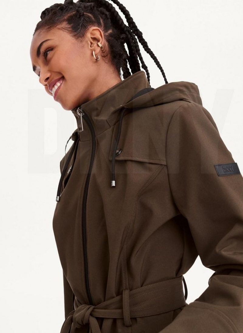 Olive DKNY Softshell Meshback With Belt Women's Jackets | USA-D1858
