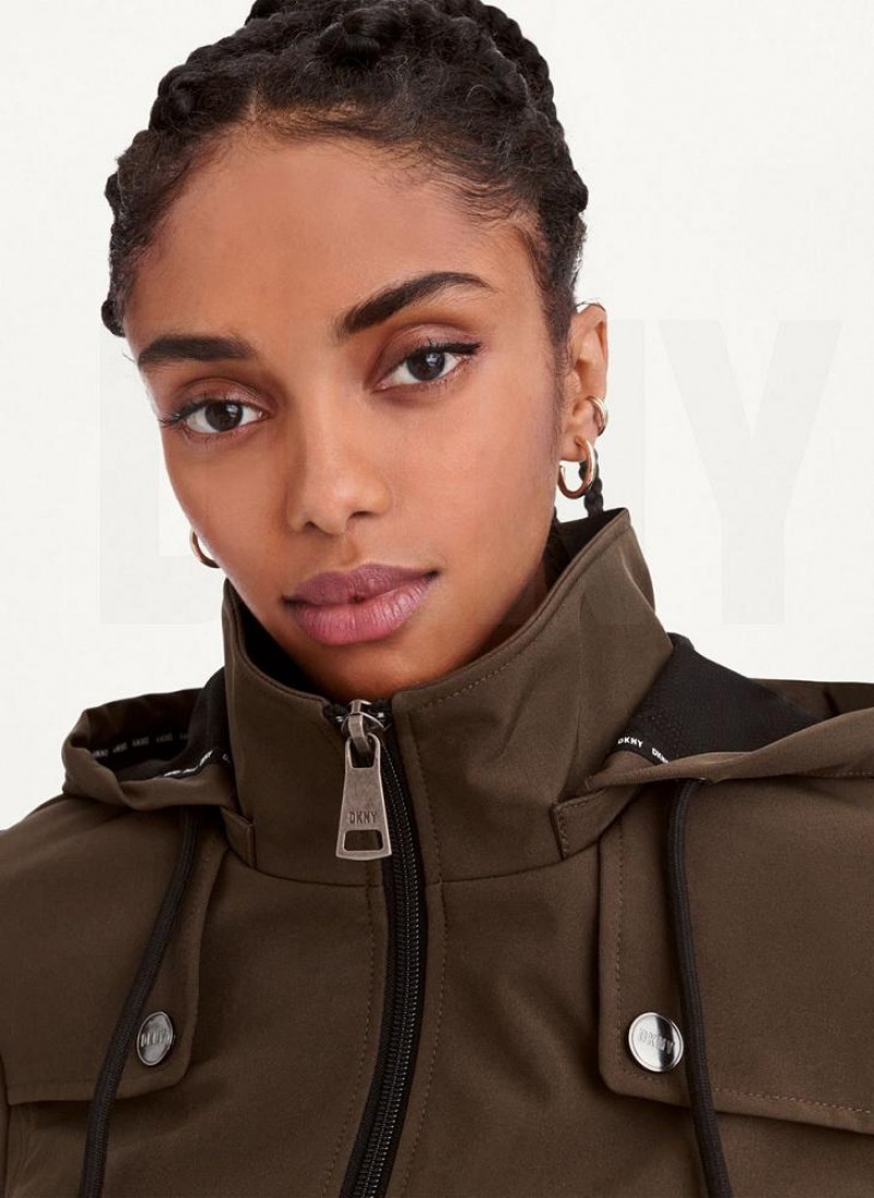 Olive DKNY Softshell Meshback With Belt Women's Jackets | USA-D1858
