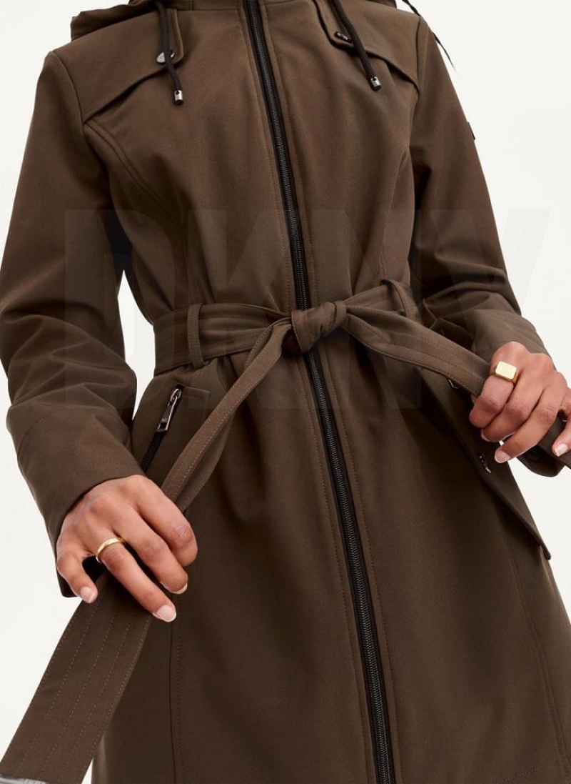 Olive DKNY Softshell Meshback With Belt Women's Jackets | USA-D1858