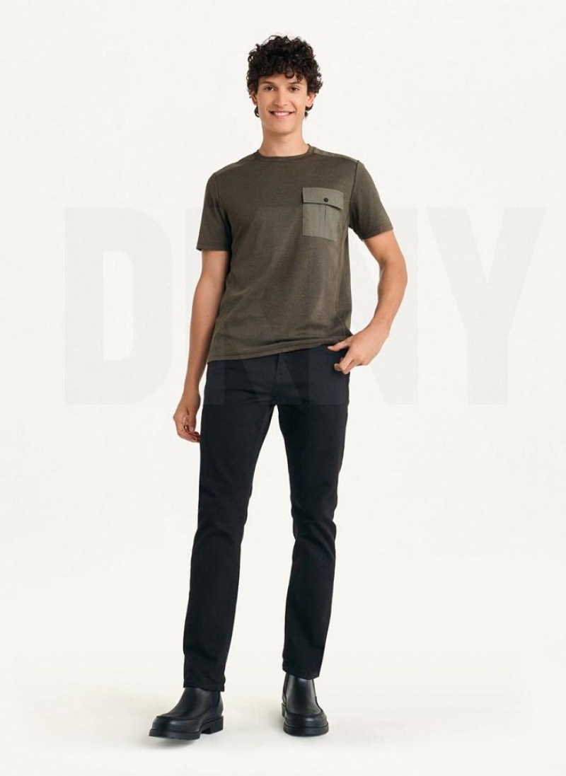 Olive DKNY Solid Pique Crewneck Men's T Shirts | USA-D1510