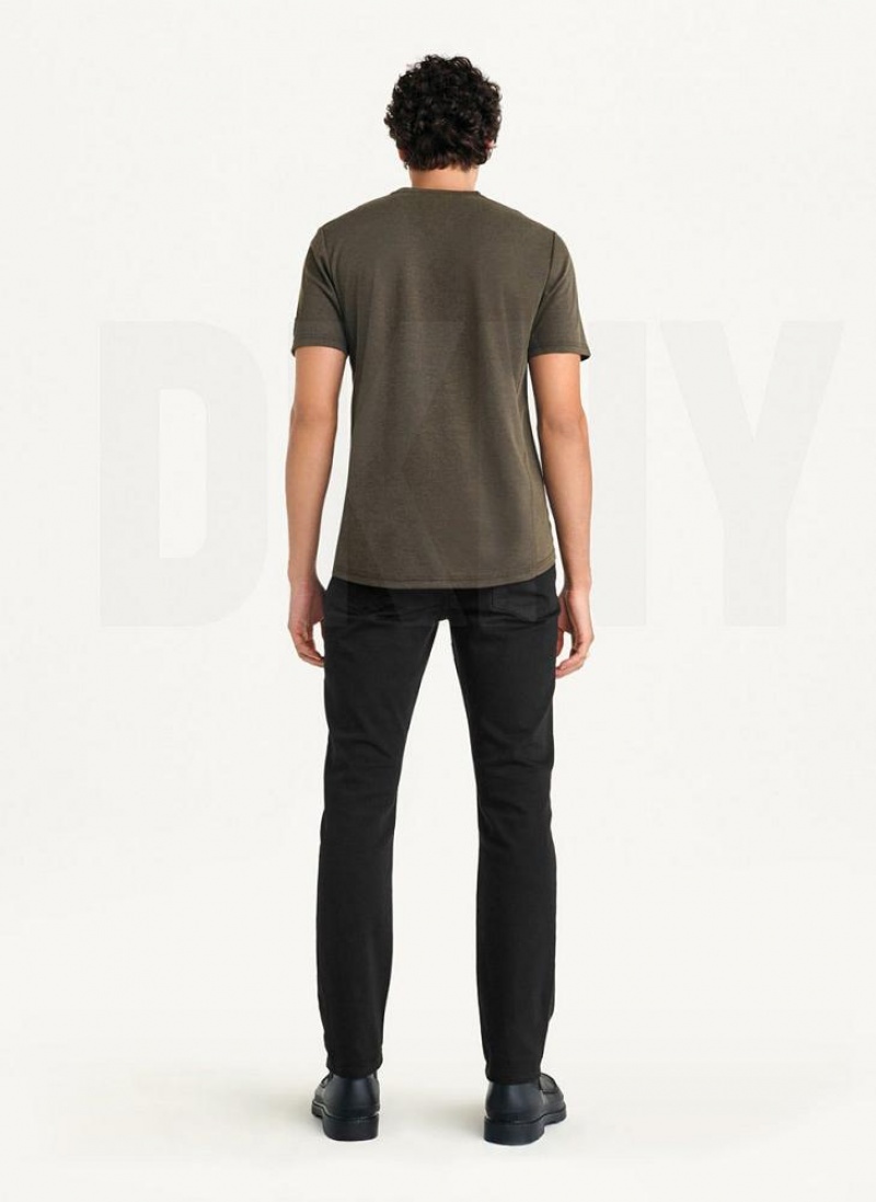 Olive DKNY Solid Pique Crewneck Men's T Shirts | USA-D1510
