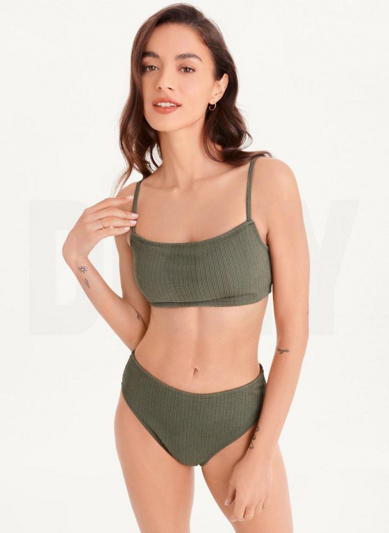Olive DKNY Straight Neck Women's Bikini Top | USA-D0798
