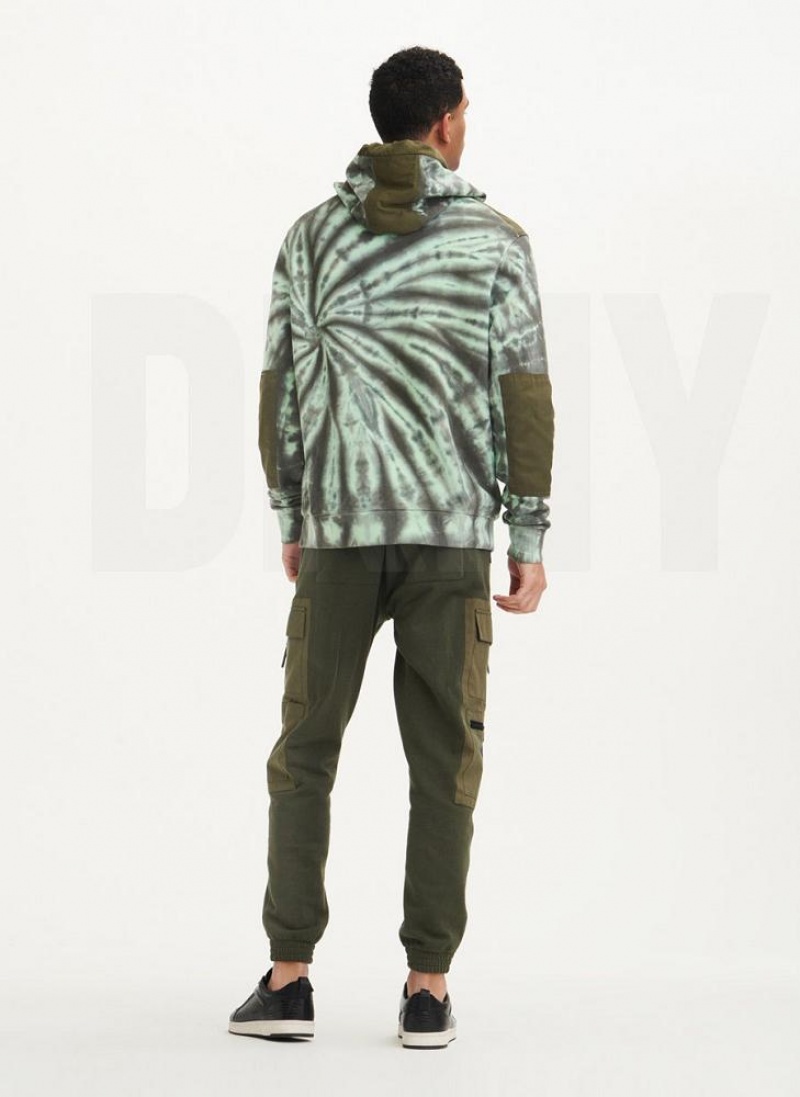 Olive DKNY Tie Dye Mixed Media Men's Hoodies | USA-D0178