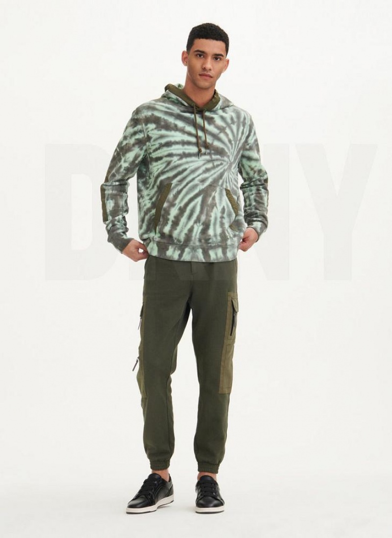 Olive DKNY Tie Dye Mixed Media Men's Hoodies | USA-D0178