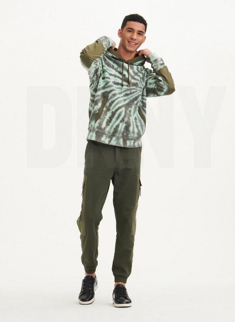 Olive DKNY Tie Dye Mixed Media Men's Hoodies | USA-D0178
