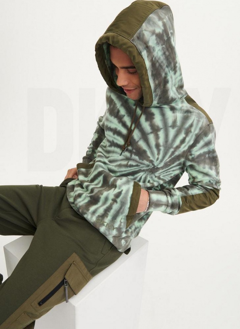 Olive DKNY Tie Dye Mixed Media Men's Hoodies | USA-D0178