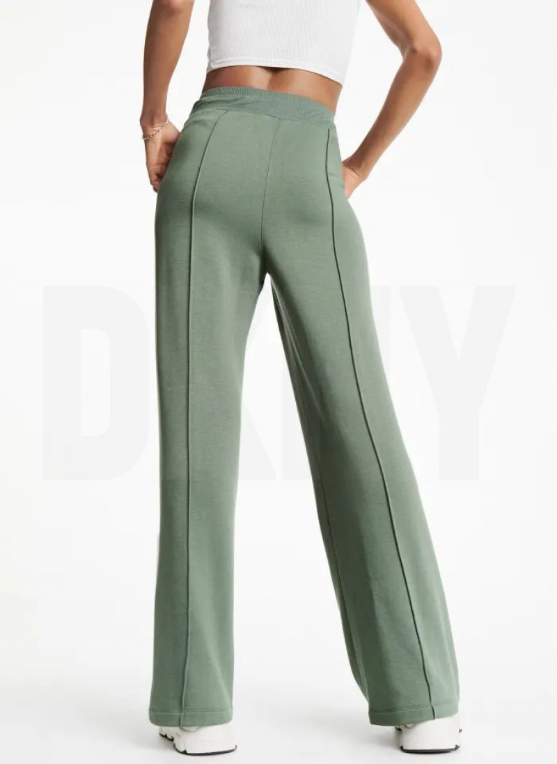 Olive DKNY Wide Leg Greenwich Pintuck Women's Pants | USA-D0937