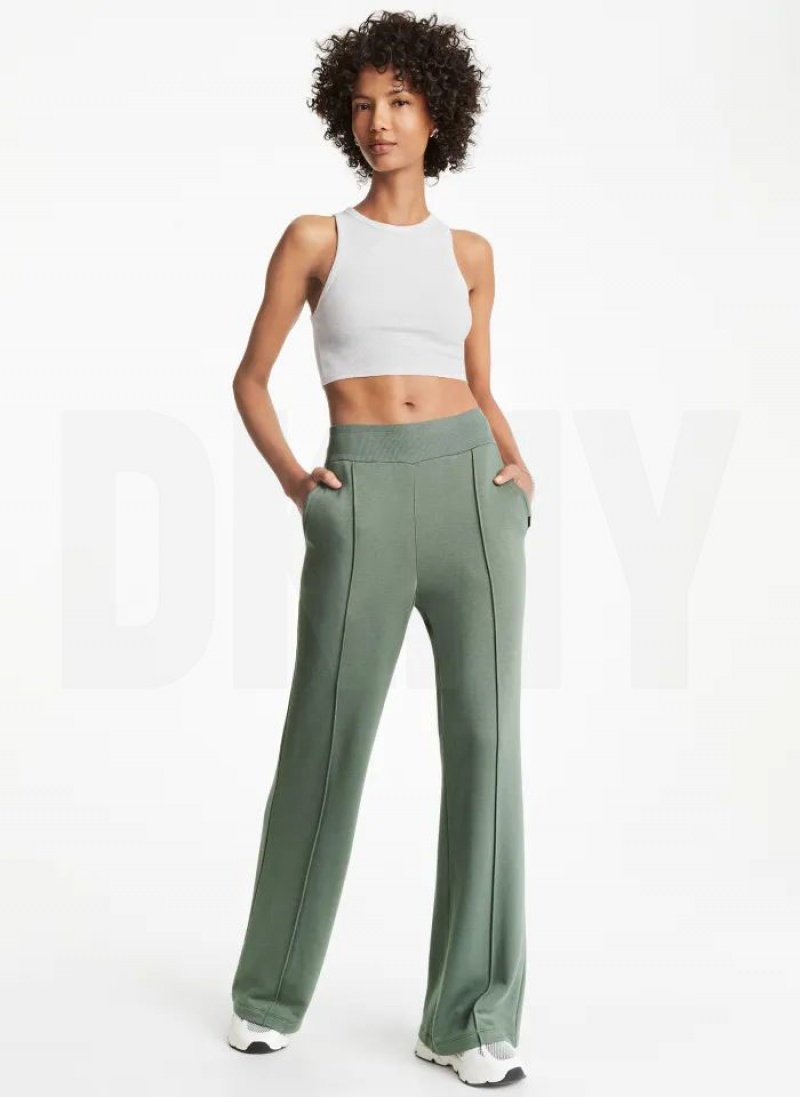 Olive DKNY Wide Leg Greenwich Pintuck Women's Pants | USA-D0937
