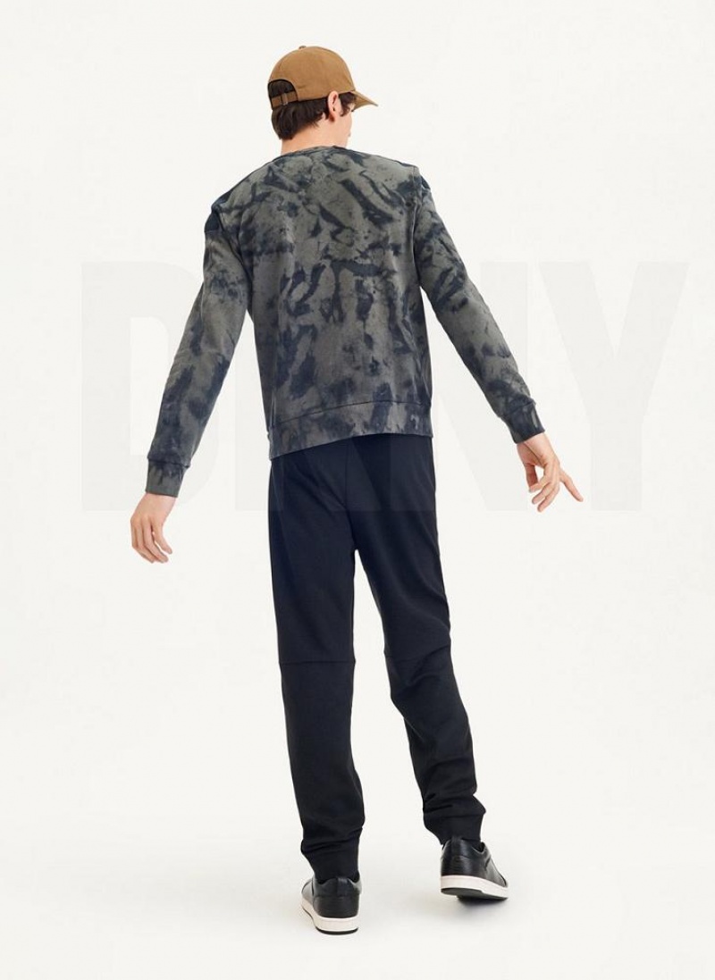 Olive / Black DKNY Long Sleeve Tie Dye Crewneck With Nylon Trim Men's Sweatshirts | USA-D0949