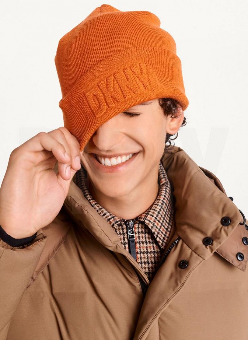 Orange DKNY 3D Logo Men's Beanie | USA-D1198