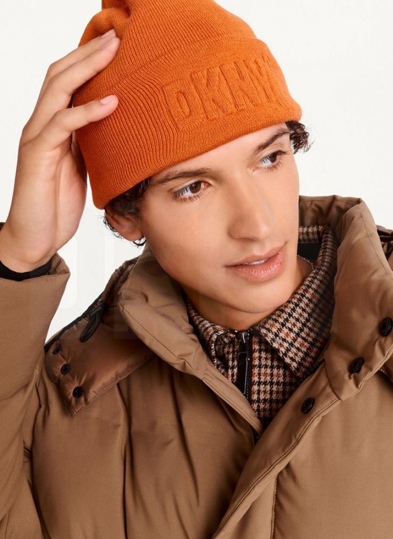 Orange DKNY 3D Logo Men\'s Beanie | USA-D1198