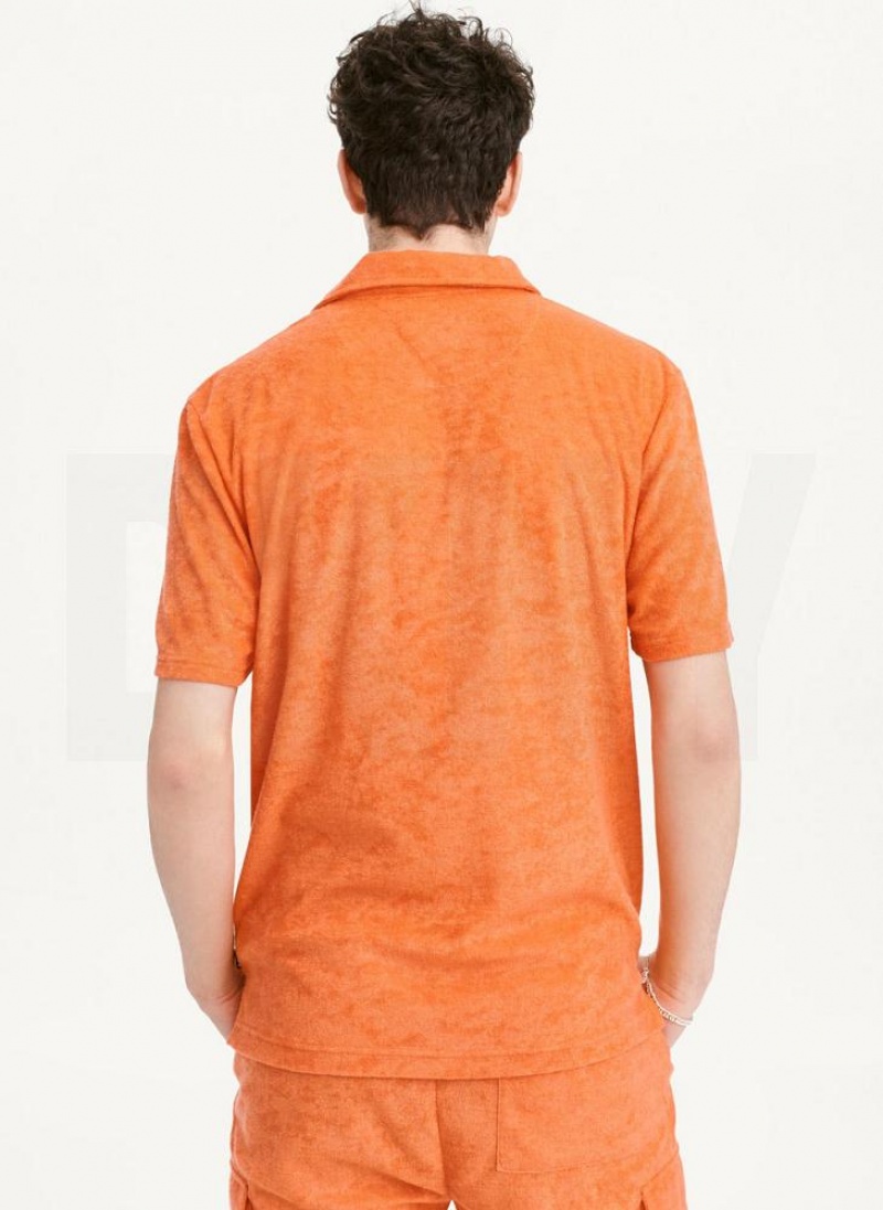 Orange DKNY Blend Toweling Short Sleeve Knit Men's Shirts | USA-D1281