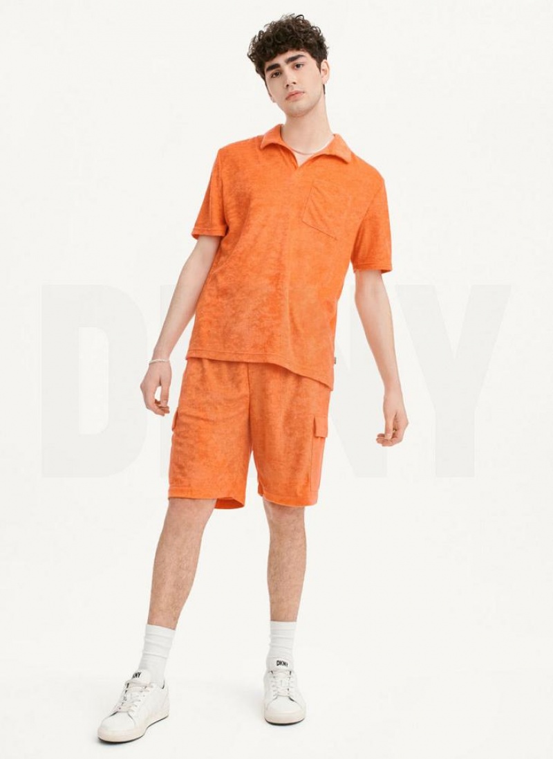 Orange DKNY Blend Toweling Short Sleeve Knit Men's Shirts | USA-D1281