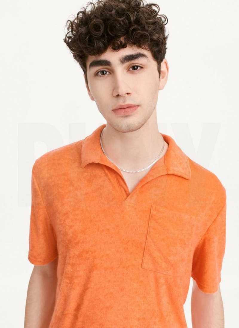 Orange DKNY Blend Toweling Short Sleeve Knit Men's Shirts | USA-D1281