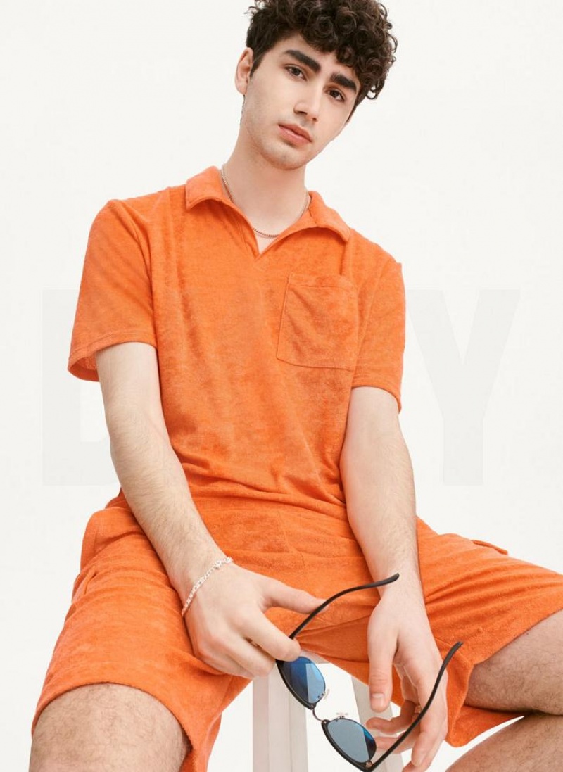 Orange DKNY Blend Toweling Short Sleeve Knit Men\'s Shirts | USA-D1281
