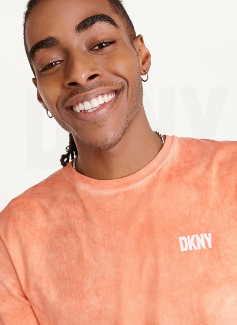 Orange DKNY Cold Pigment Dyed Men's T Shirts | USA-D0239