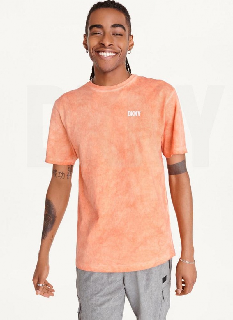 Orange DKNY Cold Pigment Dyed Men\'s T Shirts | USA-D0239