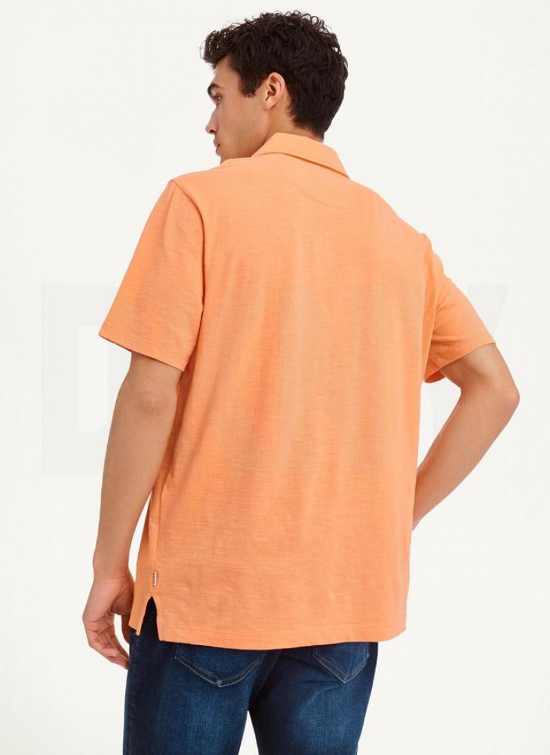 Orange DKNY Cotton Slub Jersey Single Breast Men's Polo Shirts | USA-D0908