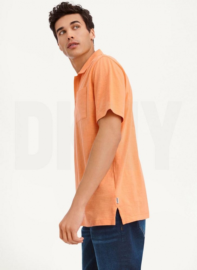 Orange DKNY Cotton Slub Jersey Single Breast Men's Polo Shirts | USA-D0908