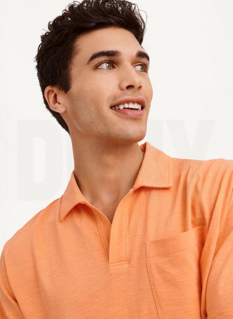 Orange DKNY Cotton Slub Jersey Single Breast Men's Polo Shirts | USA-D0908