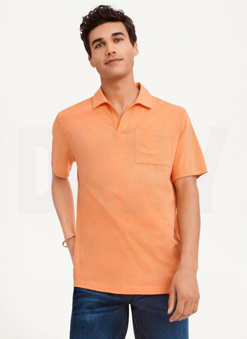 Orange DKNY Cotton Slub Jersey Single Breast Men's Polo Shirts | USA-D0908