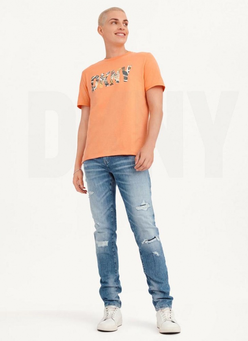 Orange DKNY Exploded Palms Print Ss Knit Men's T Shirts | USA-D0545