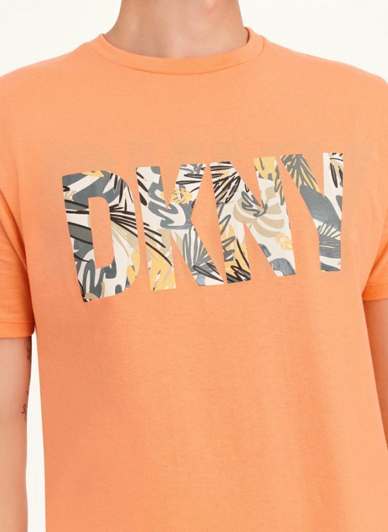 Orange DKNY Exploded Palms Print Ss Knit Men's T Shirts | USA-D0545