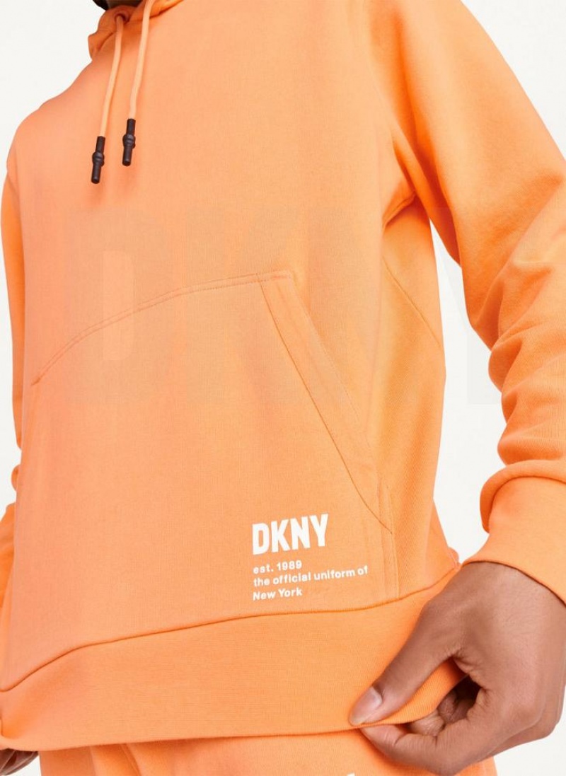 Orange DKNY French Terry Men's Hoodies | USA-D0351