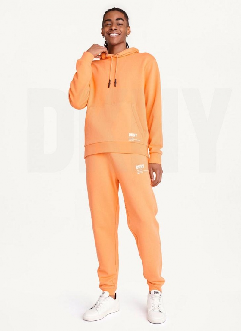 Orange DKNY French Terry Men's Hoodies | USA-D0351