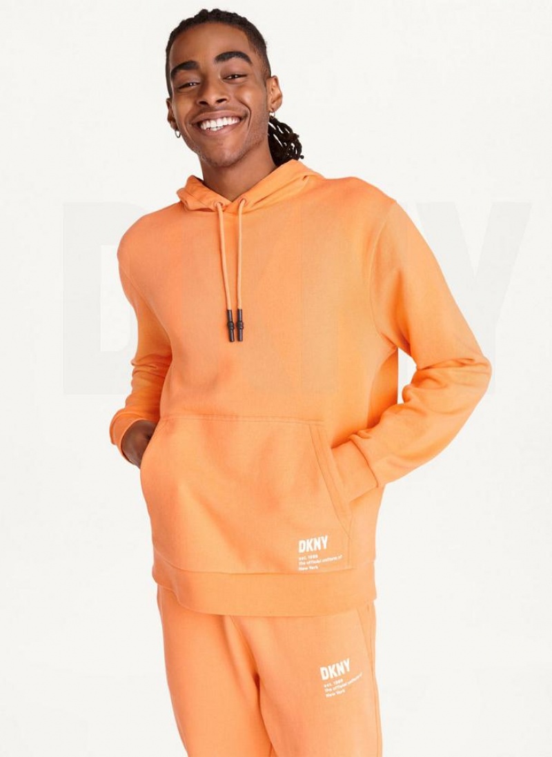 Orange DKNY French Terry Men\'s Hoodies | USA-D0351