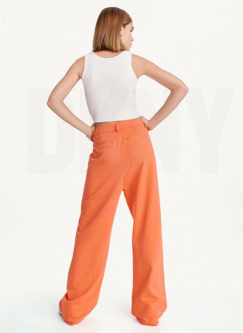 Orange DKNY French Terry Wide Leg Women's Pants | USA-D1906