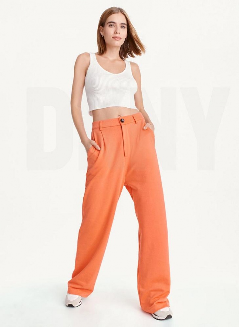Orange DKNY French Terry Wide Leg Women's Pants | USA-D1906