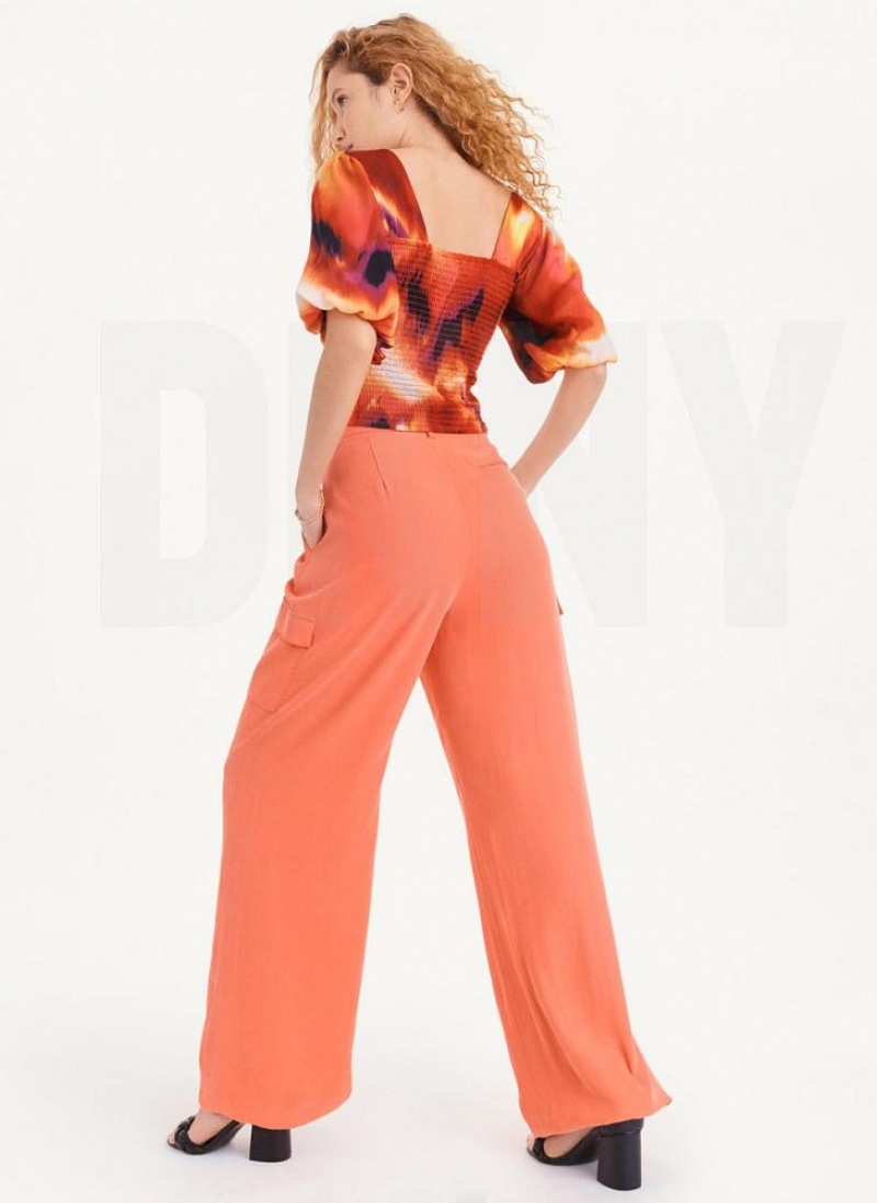 Orange DKNY Frosted Twill Women's Pants | USA-D1689