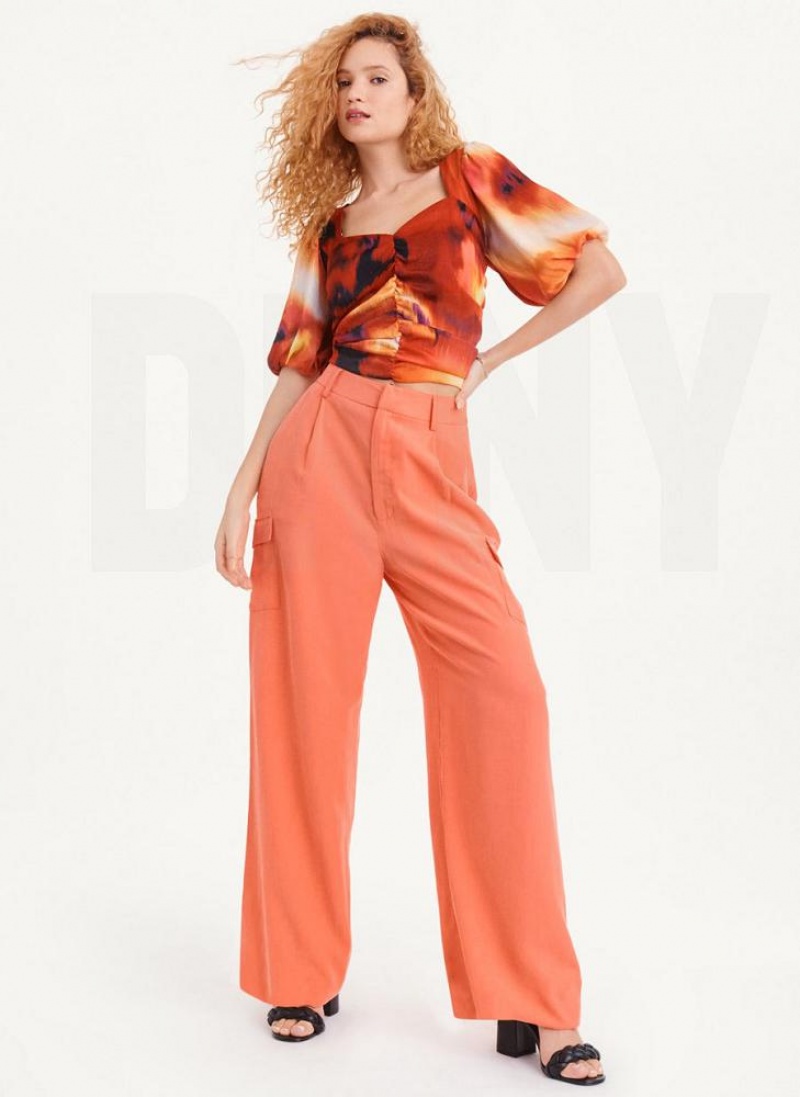 Orange DKNY Frosted Twill Women's Pants | USA-D1689