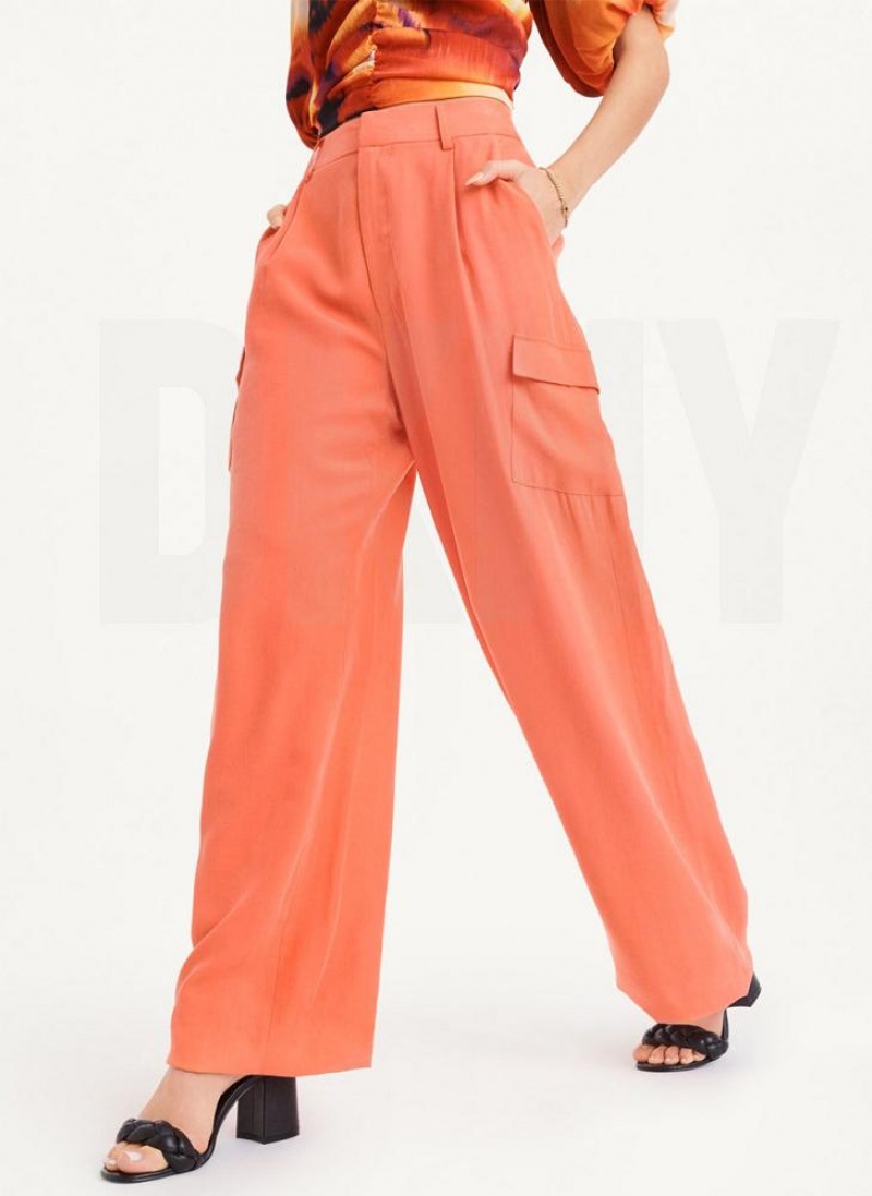 Orange DKNY Frosted Twill Women\'s Pants | USA-D1689