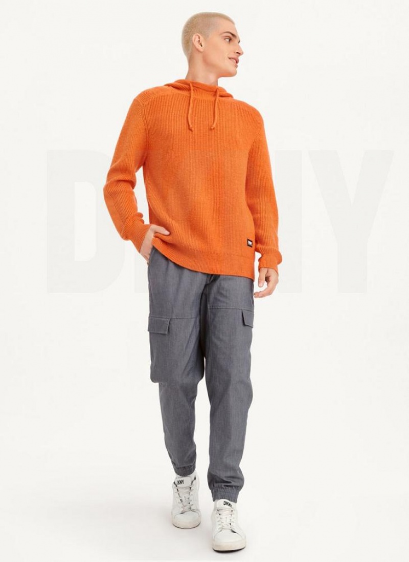 Orange DKNY Half Cardigan Stitch Men's Hoodies | USA-D0367