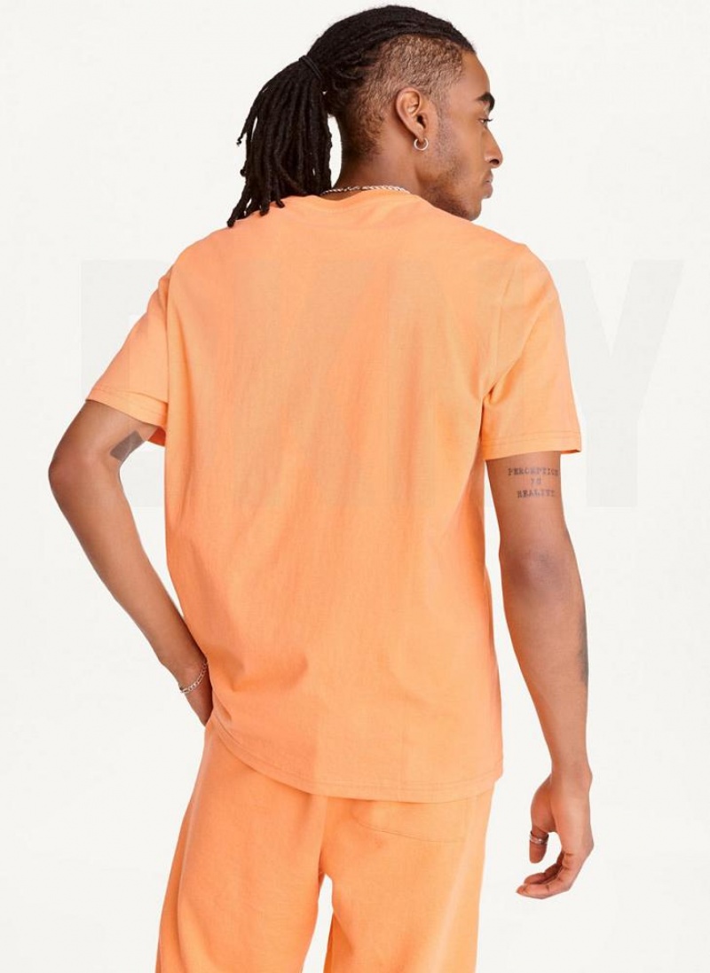 Orange DKNY Left Chest Logo Men's T Shirts | USA-D0185