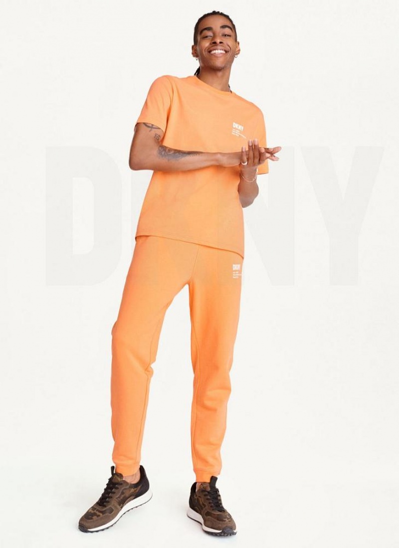 Orange DKNY Left Chest Logo Men's T Shirts | USA-D0185