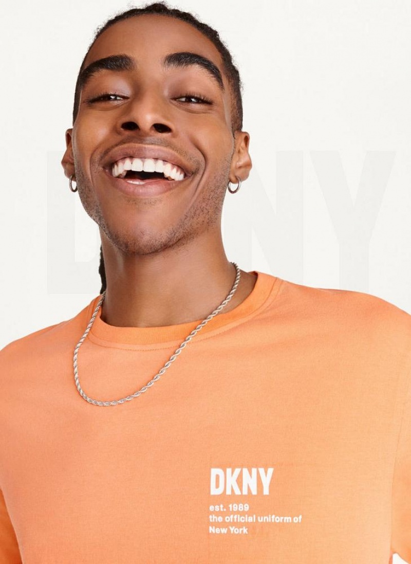 Orange DKNY Left Chest Logo Men's T Shirts | USA-D0185