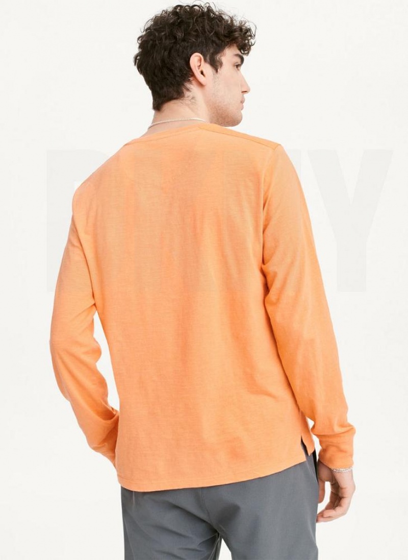 Orange DKNY Long Sleeve Crew Pocket Slub Jersey Men's T Shirts | USA-D1137